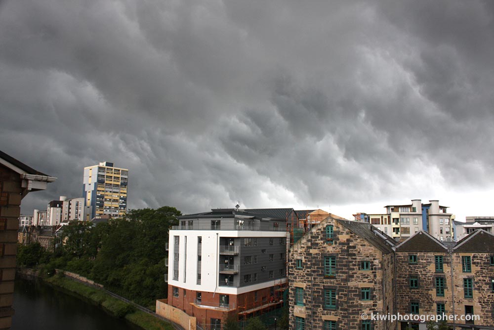 Dramatic storm clouds over Leith, Scotland.