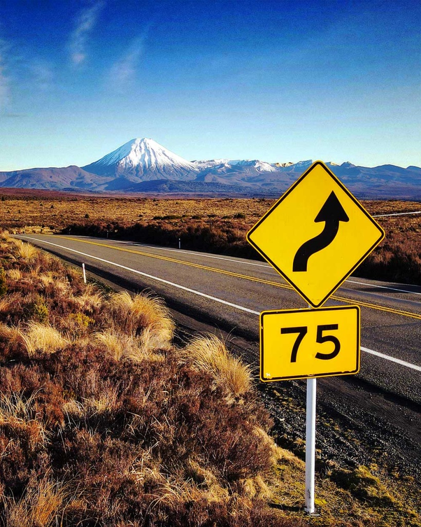 Mt Ngauruhoe in New Zealand beside the Desert Highway