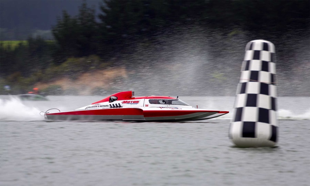 A hydroplane finishes a race